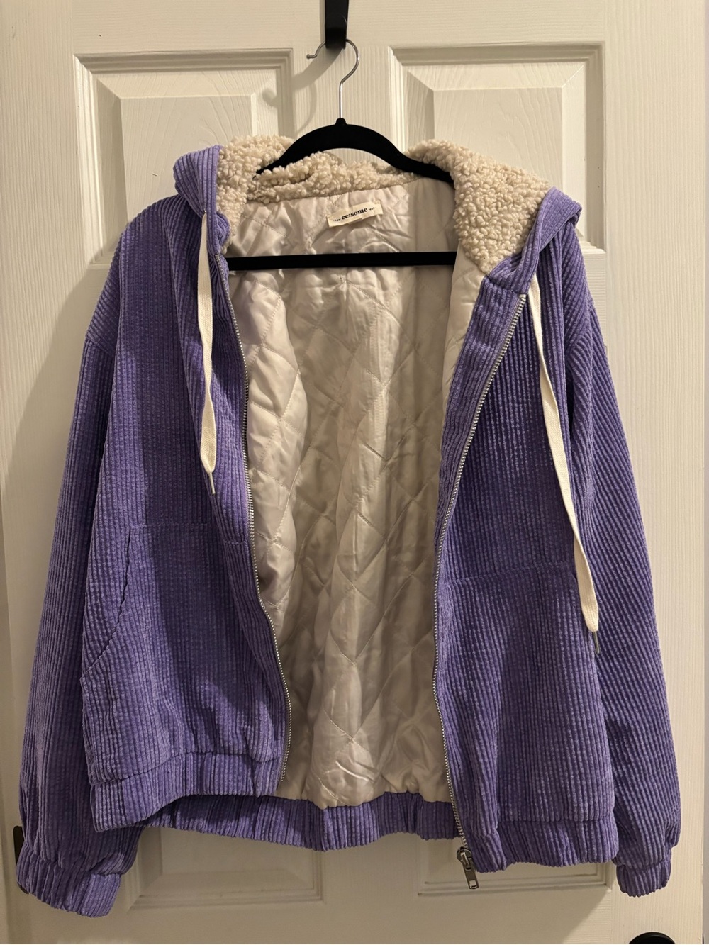 eesome Lavender Corduroy Teddy-Lined Zip Hoodie Jacket